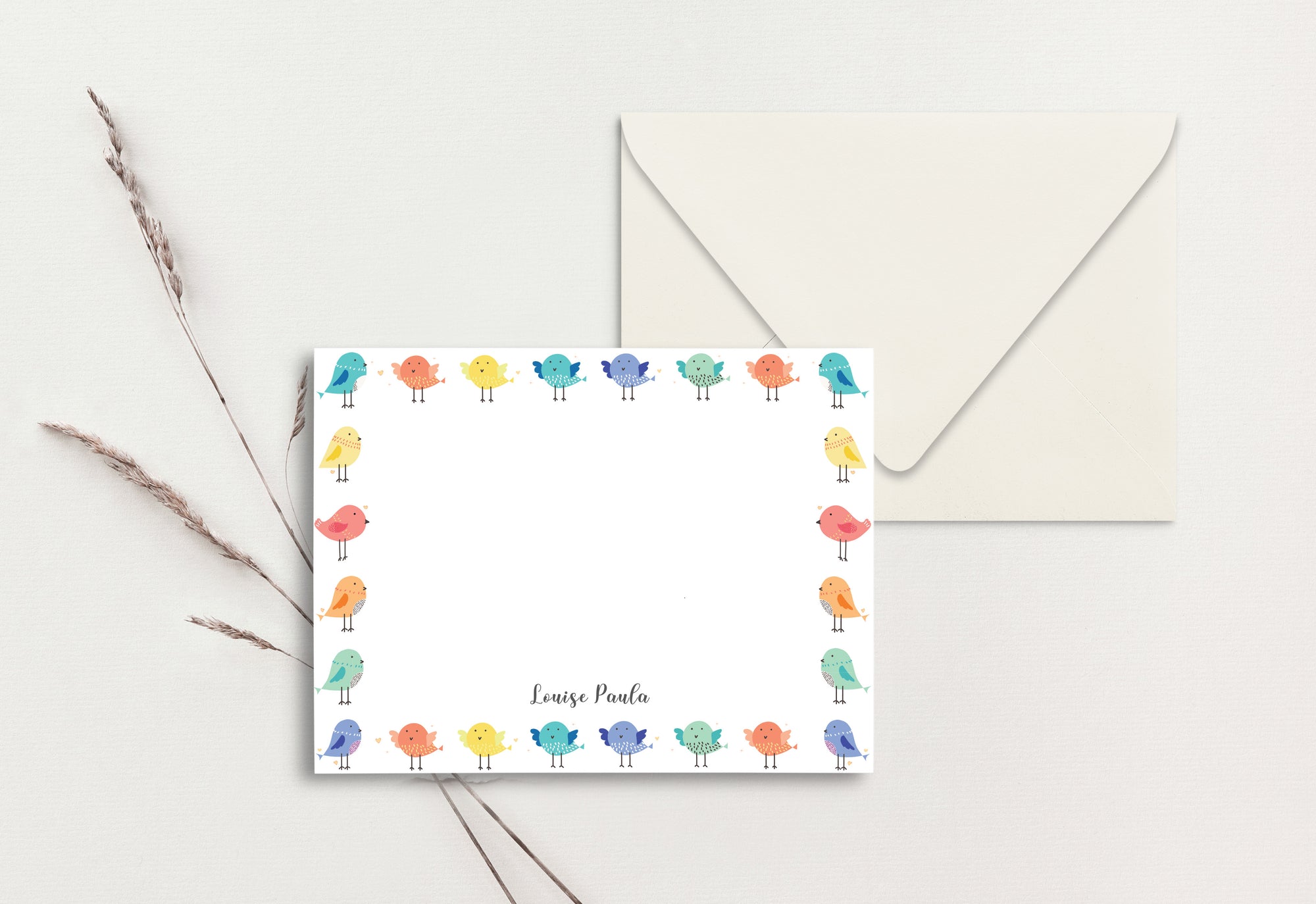 Custom Note Card (pack of 30) - Bird Pattern