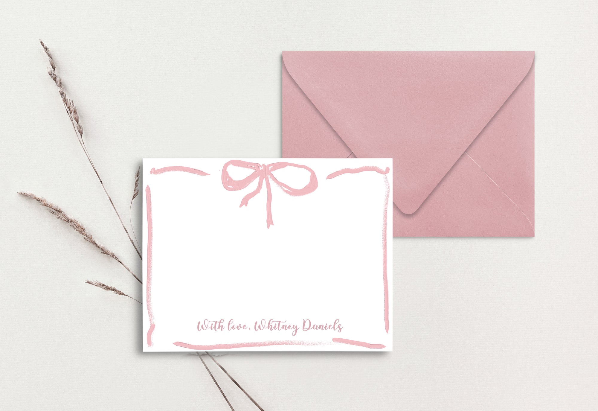 Custom Note Card (pack of 30) - Pink Bow