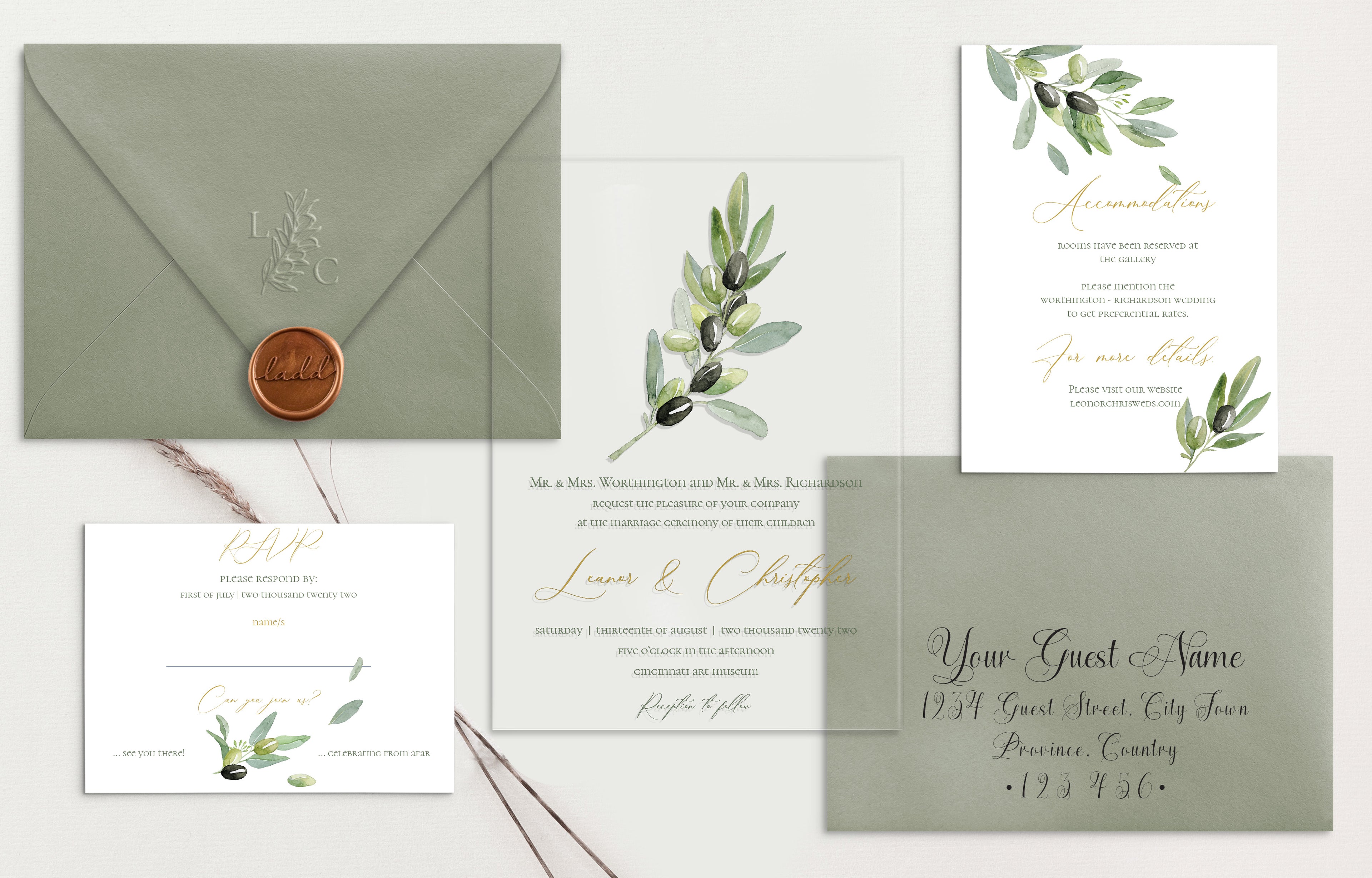 Olives Acrylic Wedding Invitations