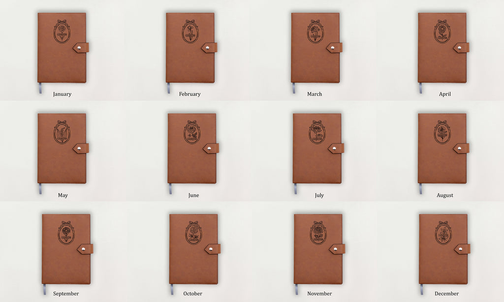 Custom Leather Journal - Birth Flowers