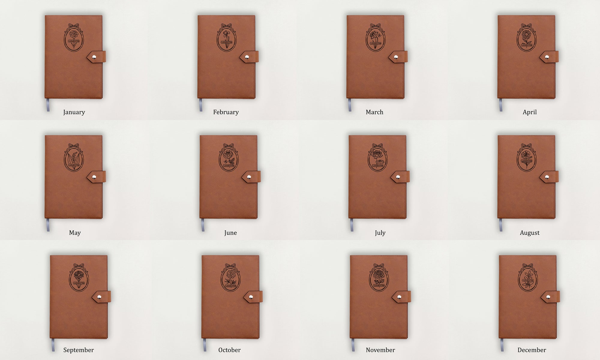 Custom Leather Journal - Birth Flowers