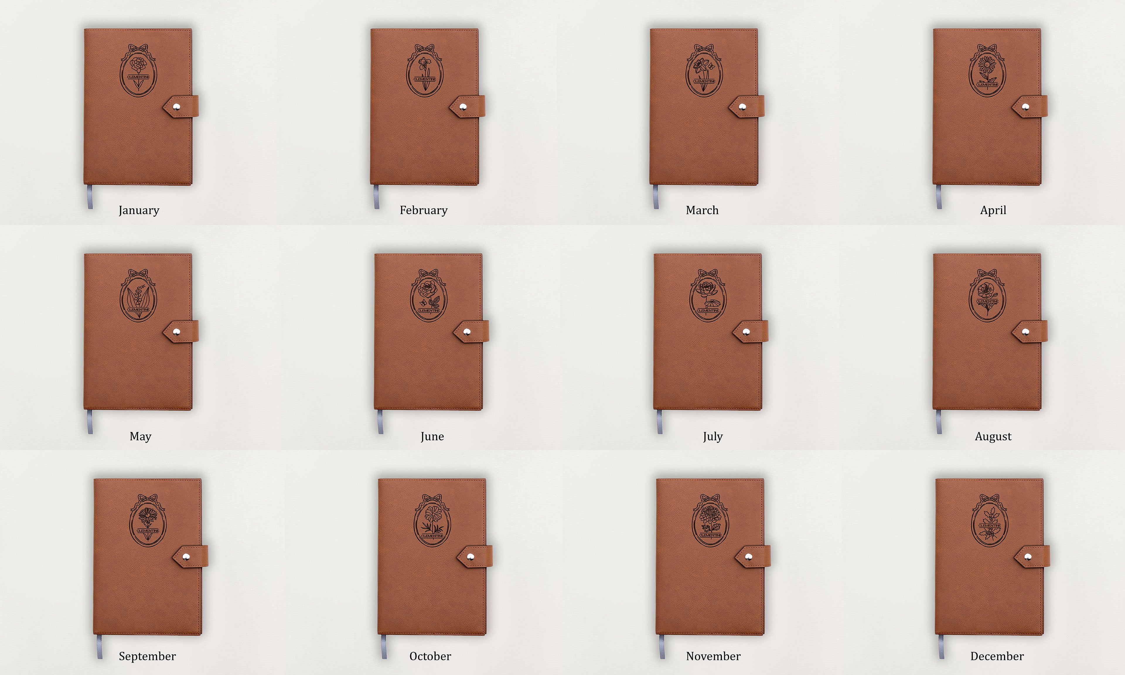 Custom Leather Journal - Birth Flowers
