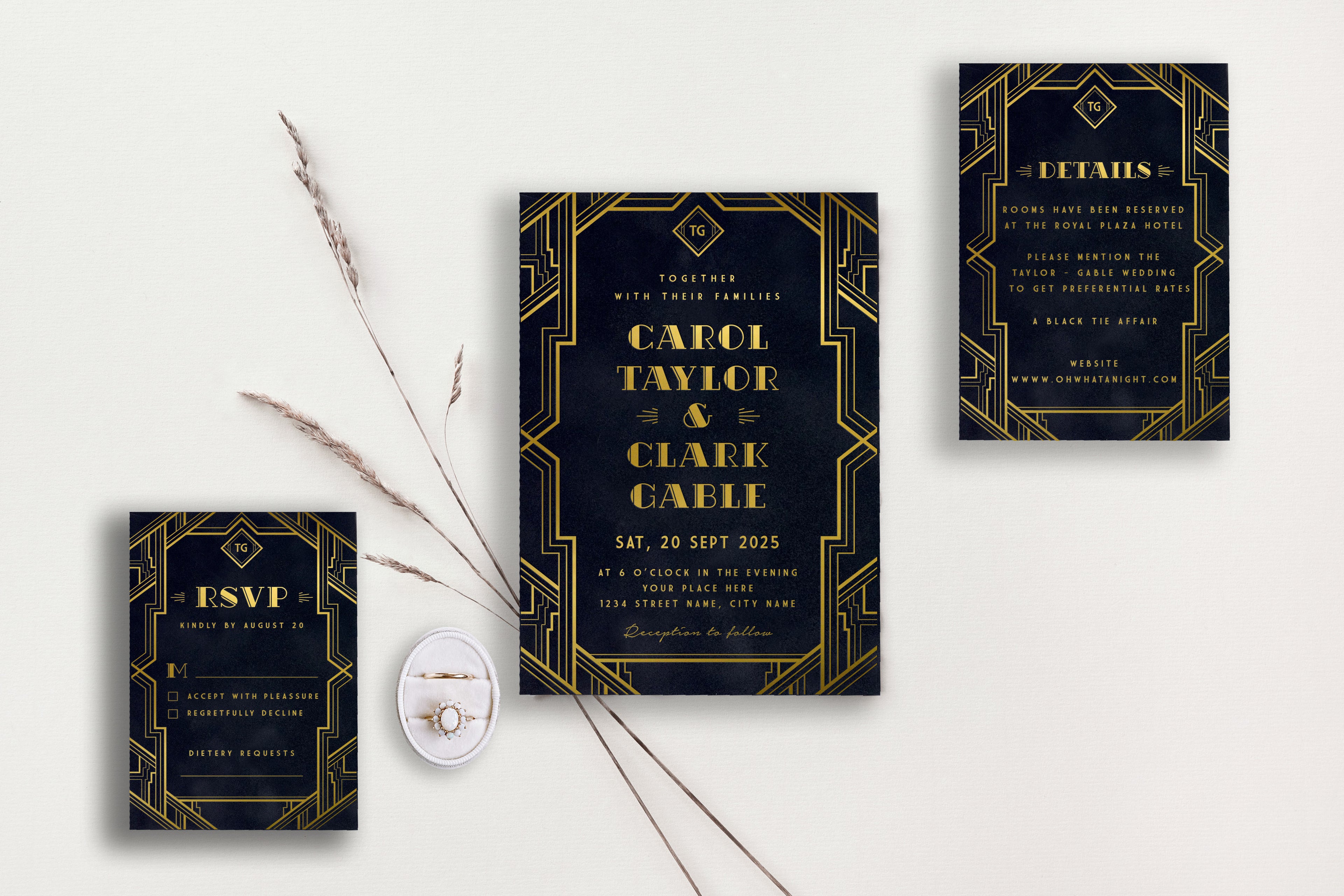 Art Deco Velvet Wedding Invitations