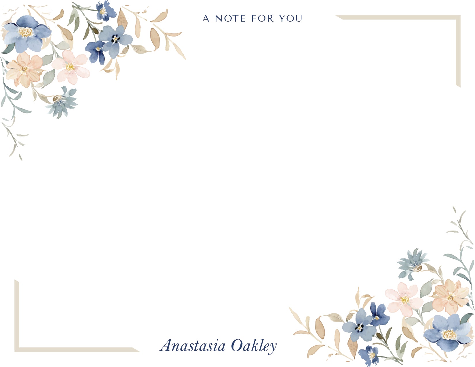 Custom Note Card (pack of 30) - Blue Florals