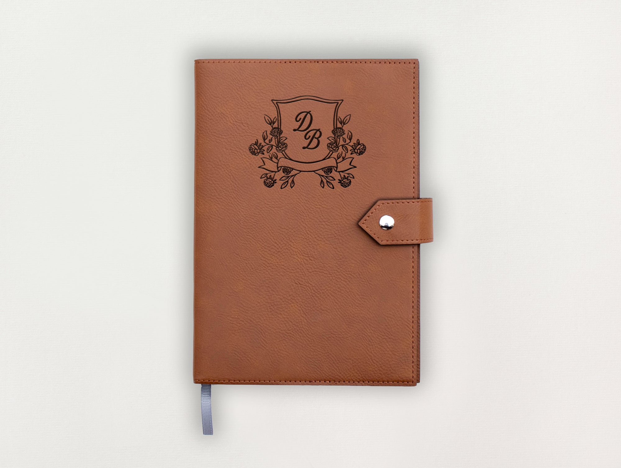 Custom Leather Journal - Floral Crest Initials