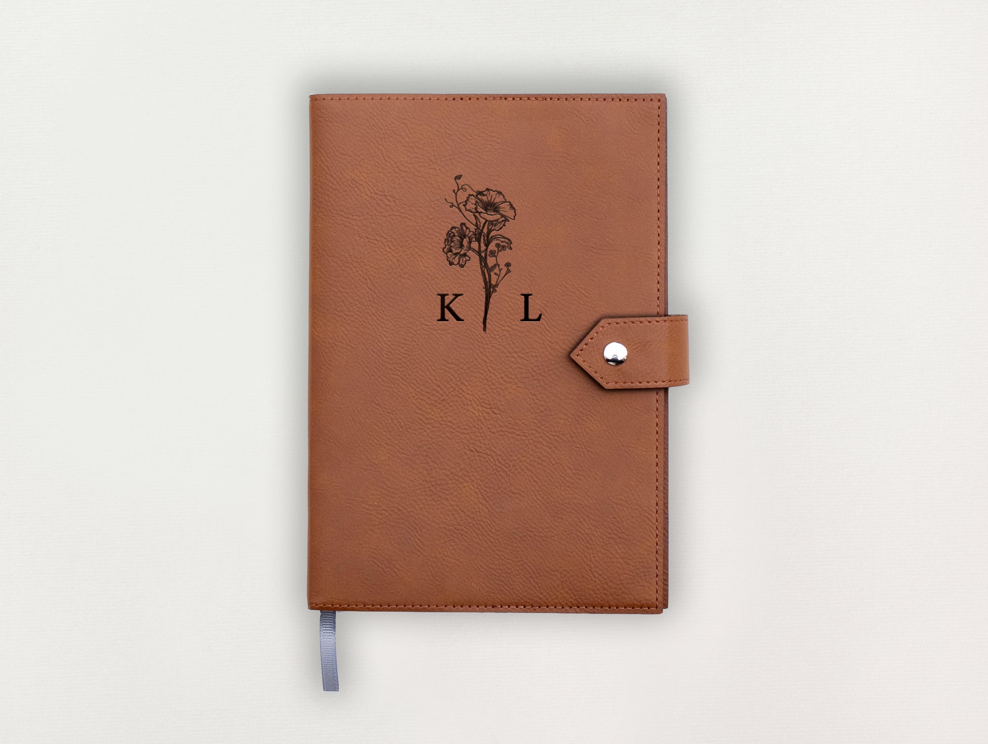Custom Leather Journal - Floral Initials