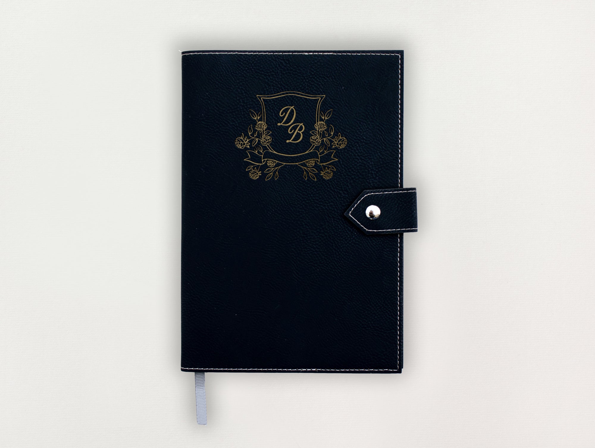 Custom Leather Journal - Floral Crest Initials