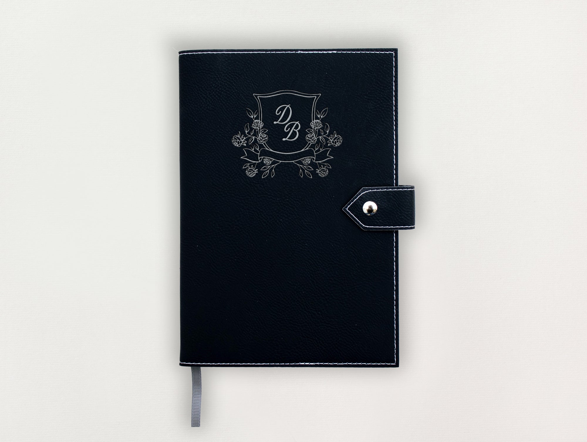 Custom Leather Journal - Floral Crest Initials
