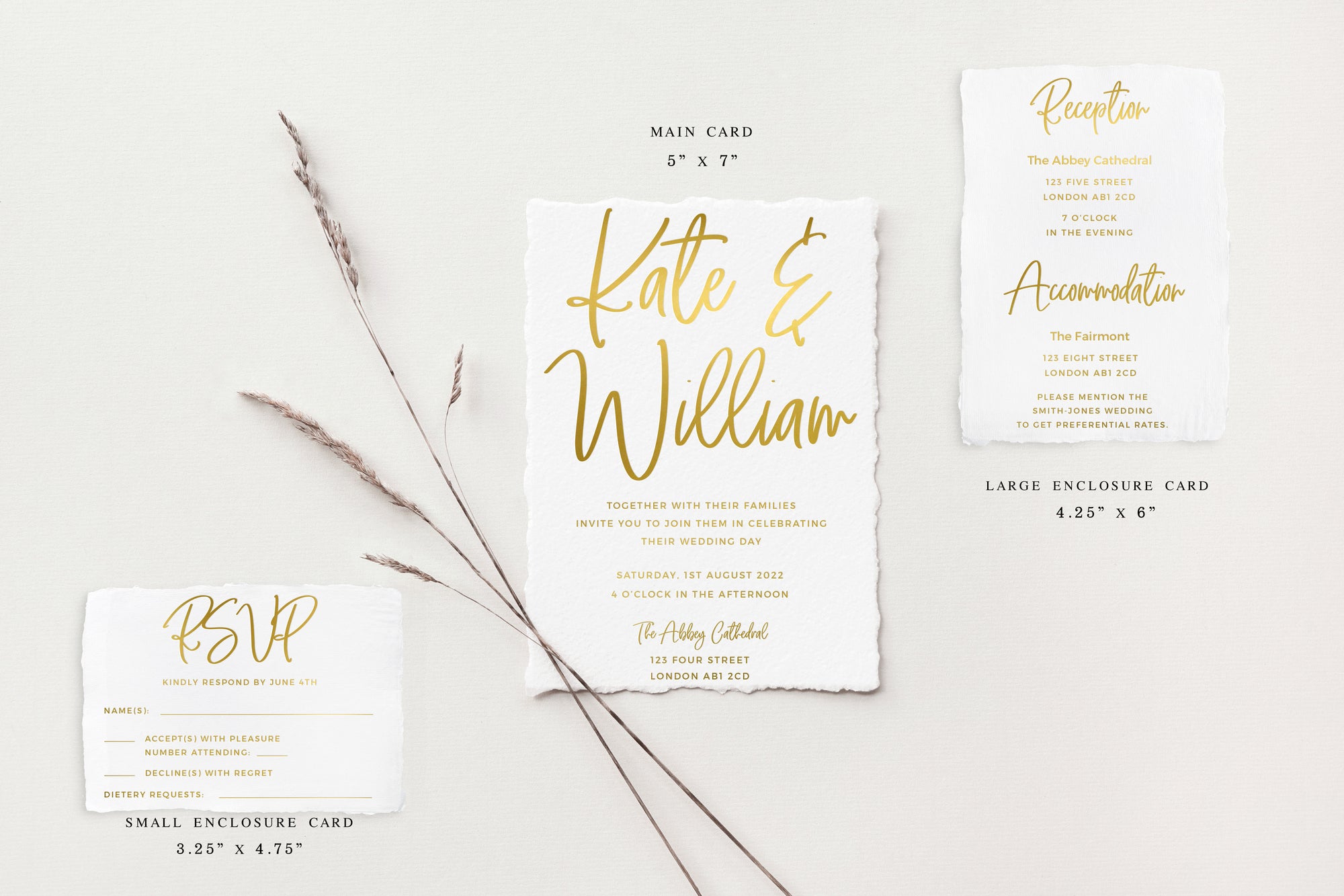 Gold Foil Print Handmade Paper Enclosure Cards