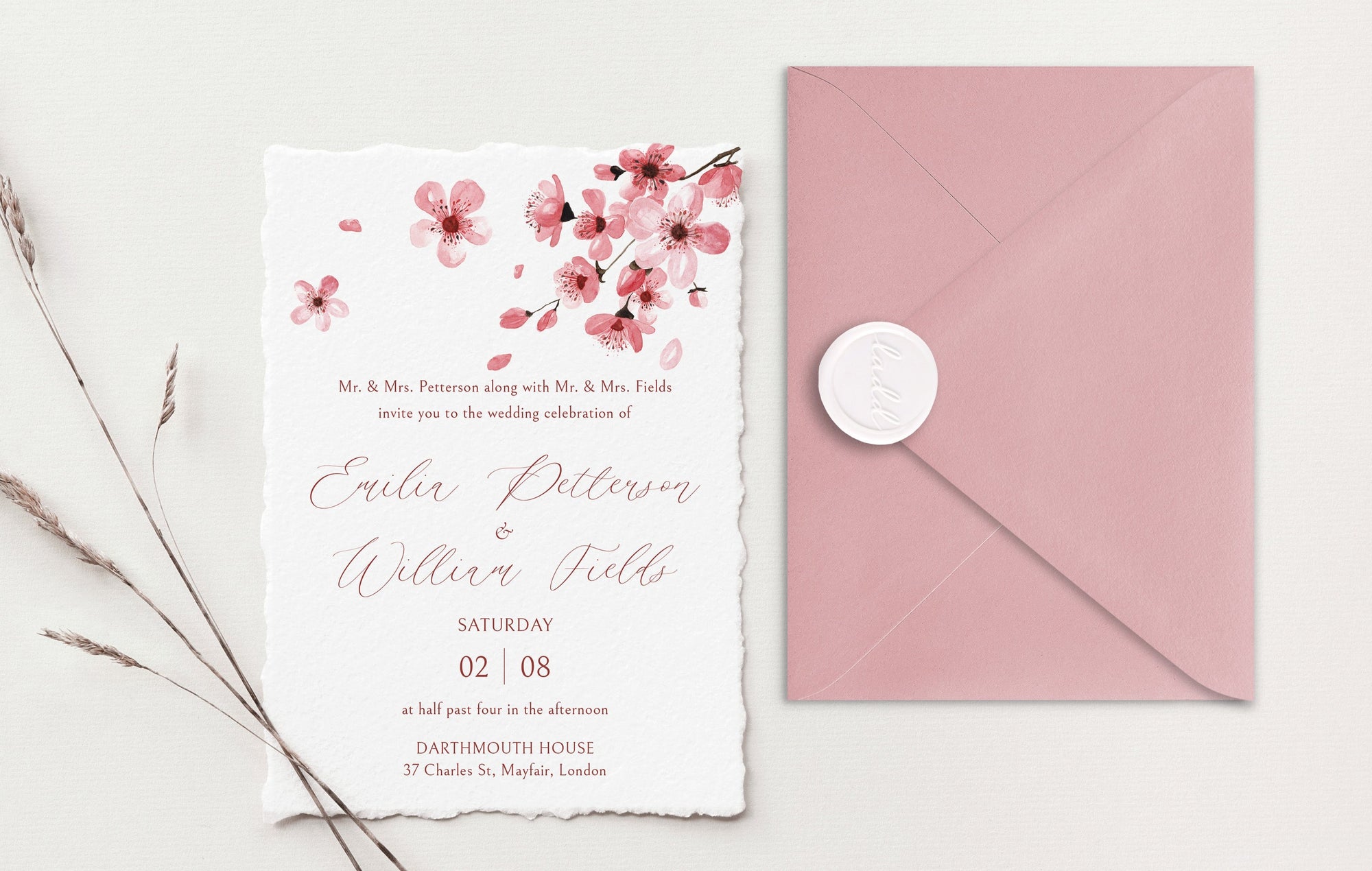 Sakura Deckle Edge Wedding Invitations