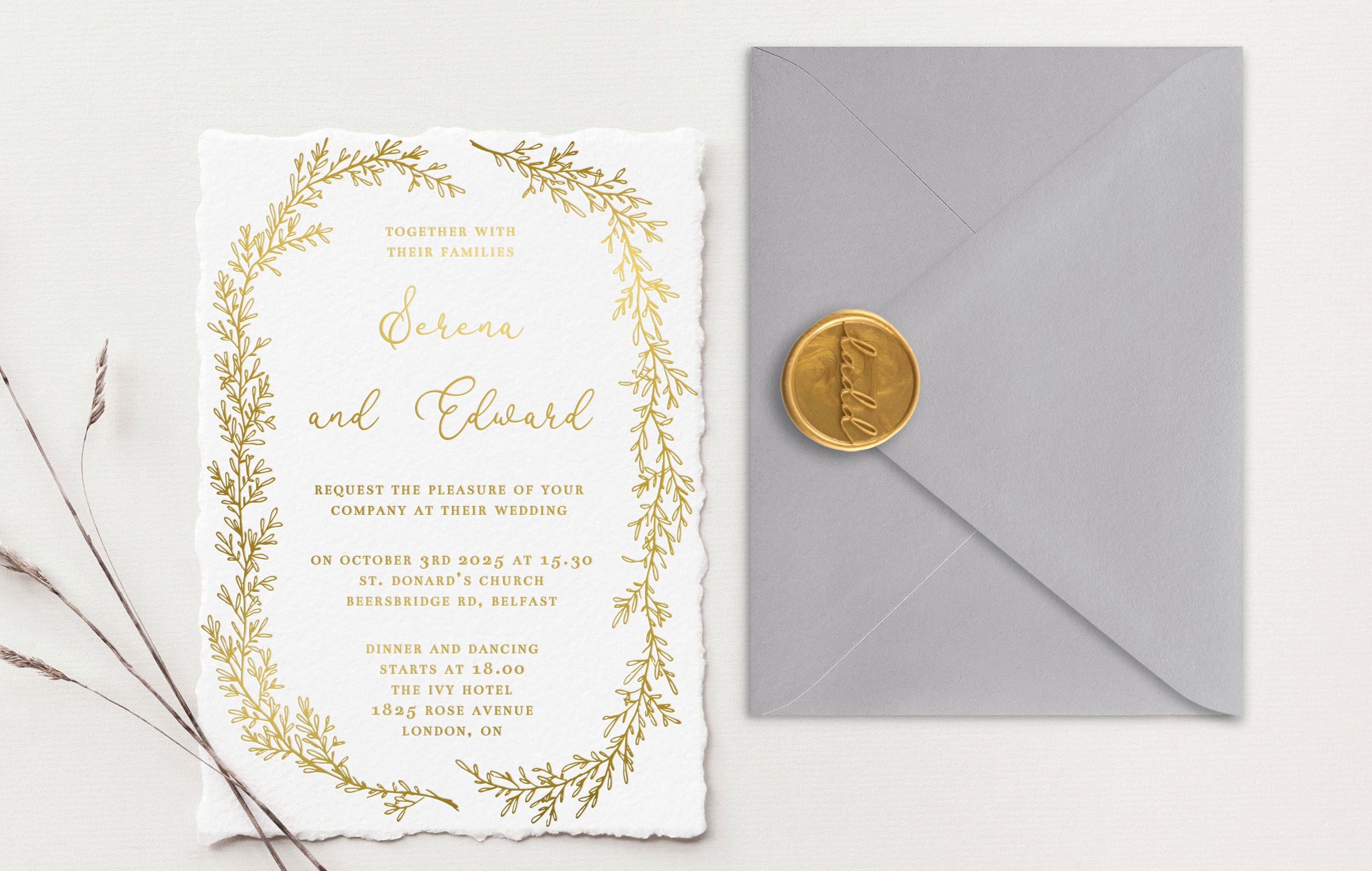 Serena Gold Foil Wedding Invitations