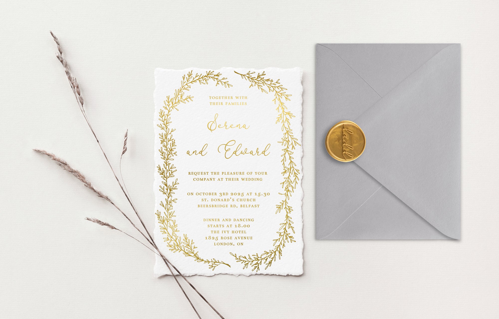 Serena Gold Foil Wedding Invitations