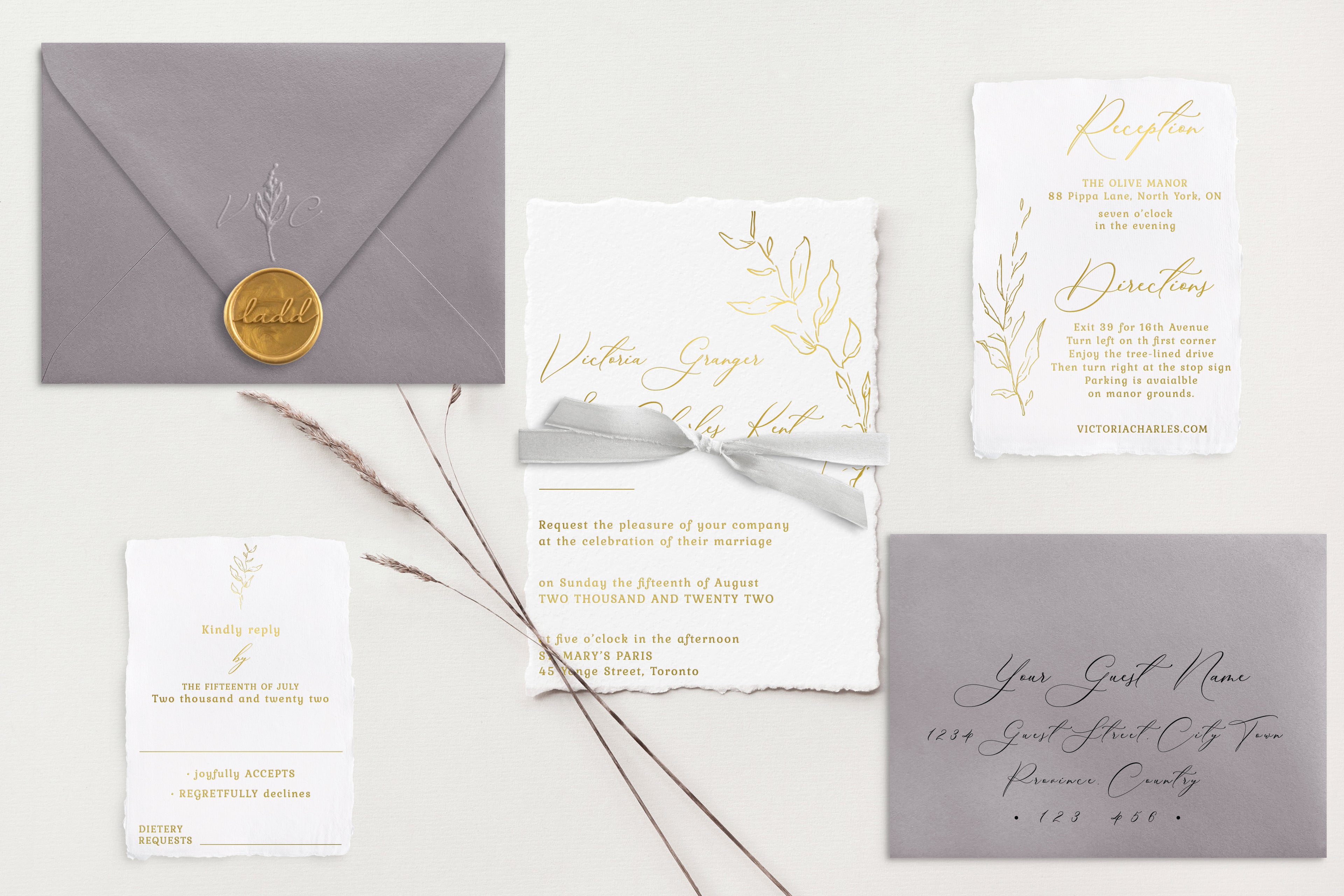 Victoria Gold Foil Wedding Invitations