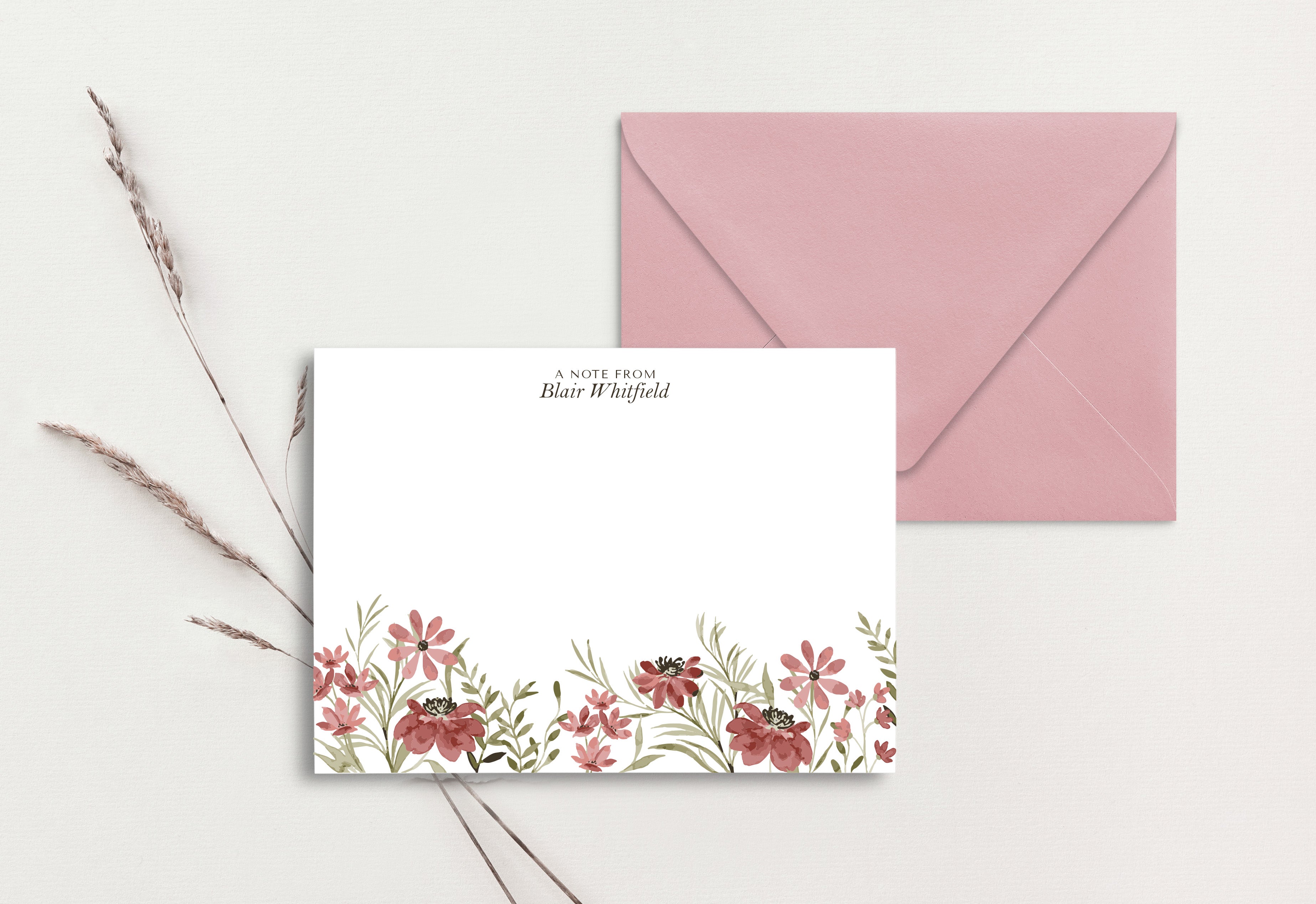 Custom Note Card (pack of 30) - Dusty Rose Florals