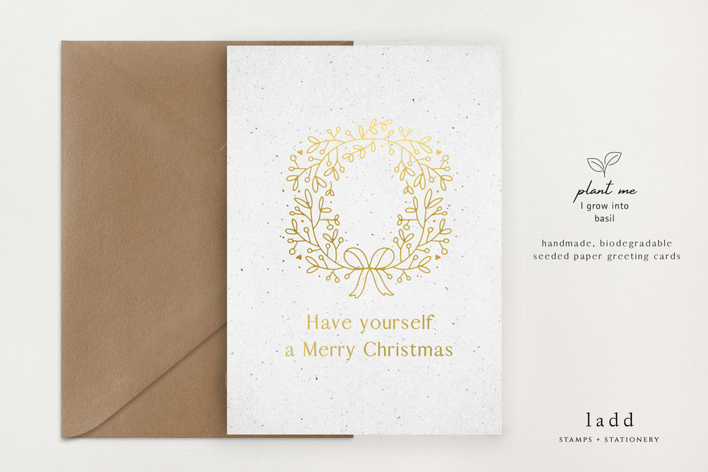 Seeded Christmas Card (Gold Foil Print) - Holiday Wreath