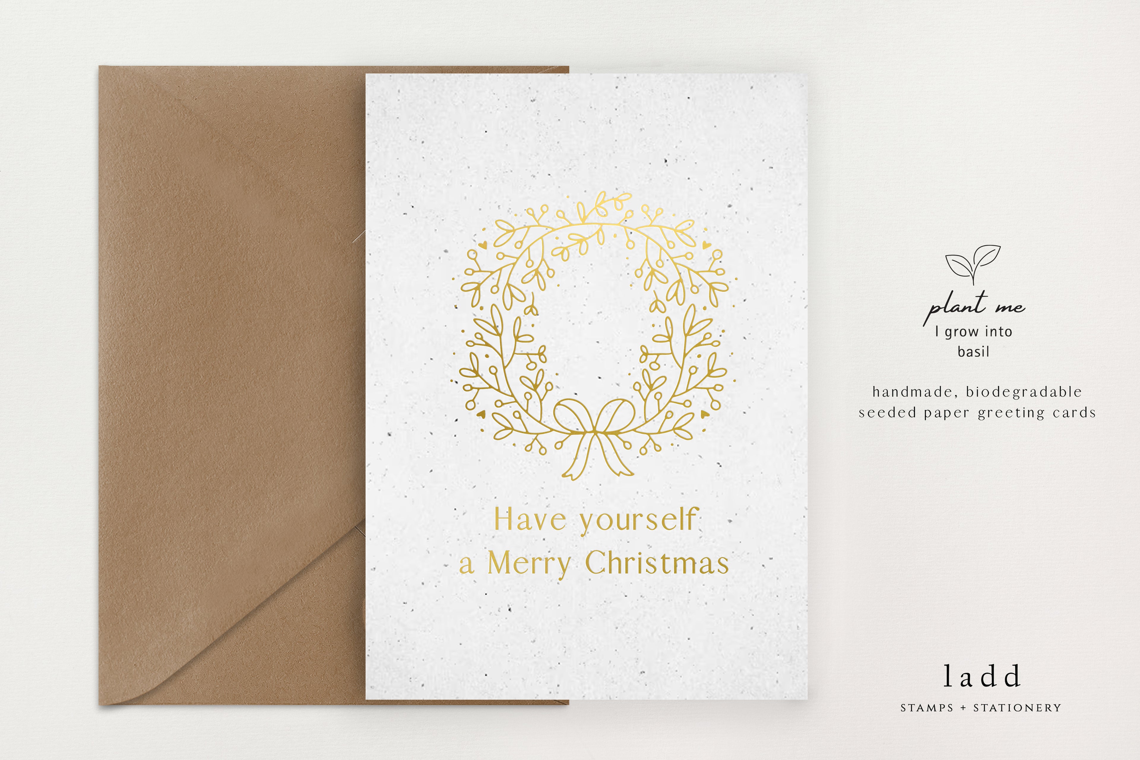 Seeded Christmas Card (Gold Foil Print) - Holiday Wreath
