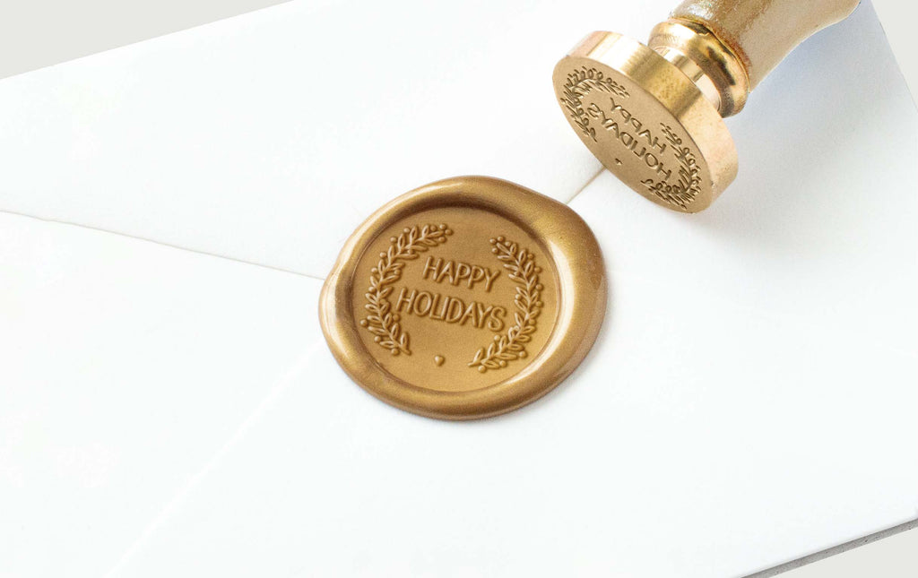 Wax Seal Stamp - Happy Holidays Wreath