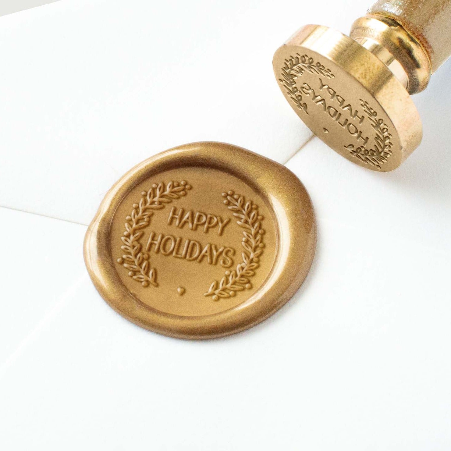 Wax Seal Stamp - Happy Holidays Wreath