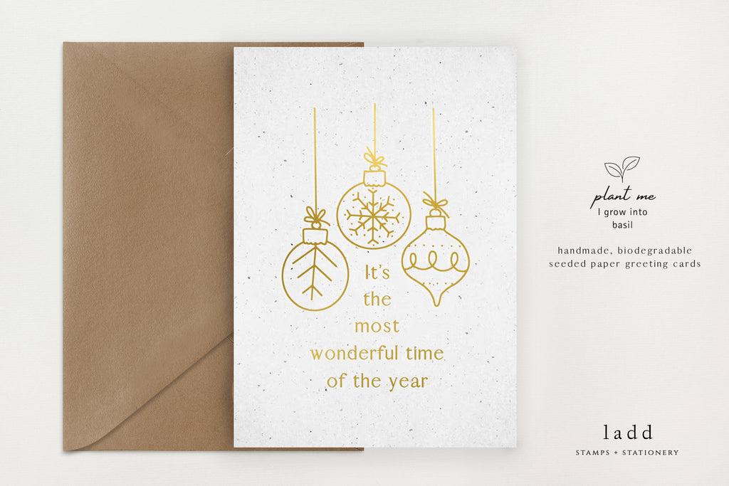 Seeded Christmas Card (Gold Foil Print) - Tree Ornaments