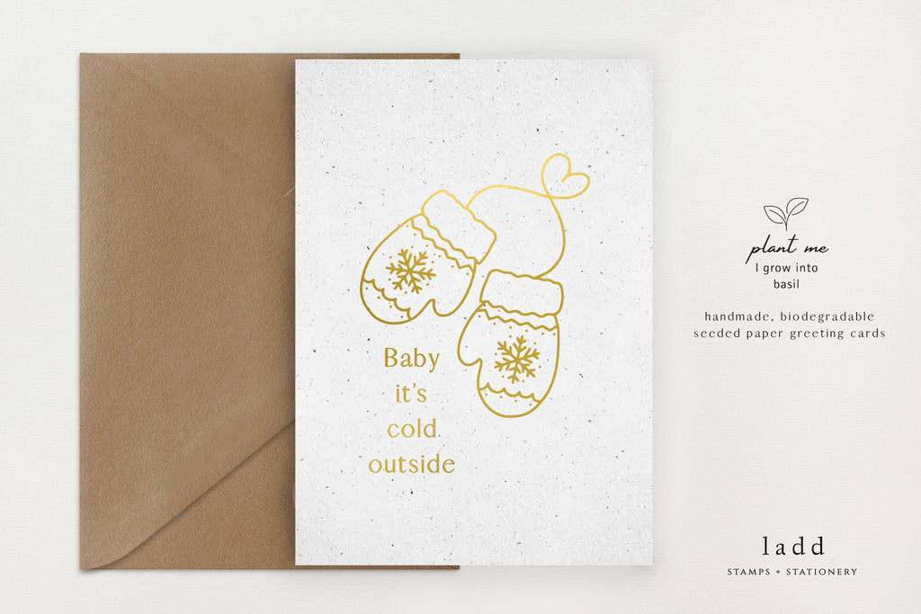Seeded Christmas Card (Gold Foil Print) - Holiday Mittens