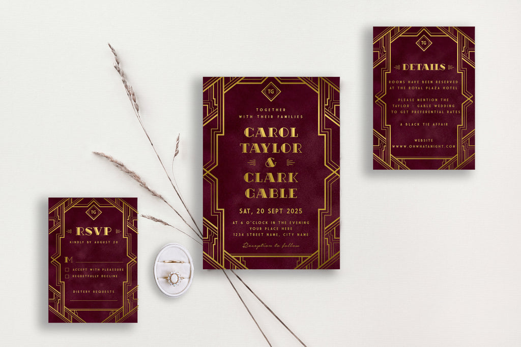 Art Deco Velvet Wedding Invitations