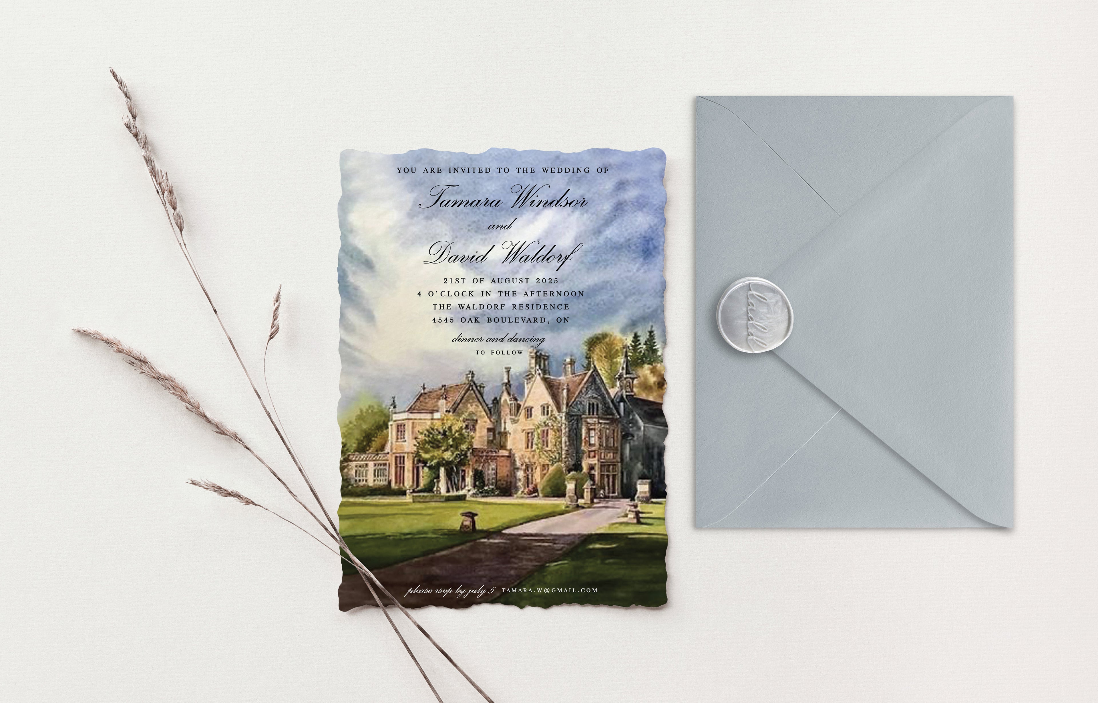 Custom Watercolour Wedding Invitations