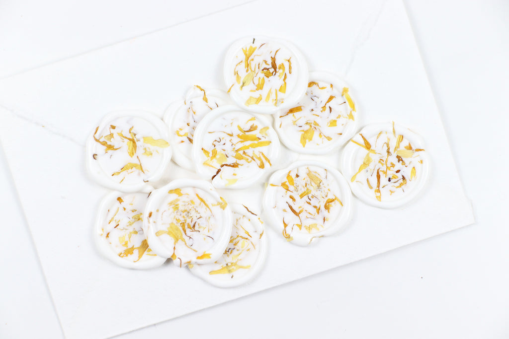 Yellow Cornflowers on White Wax