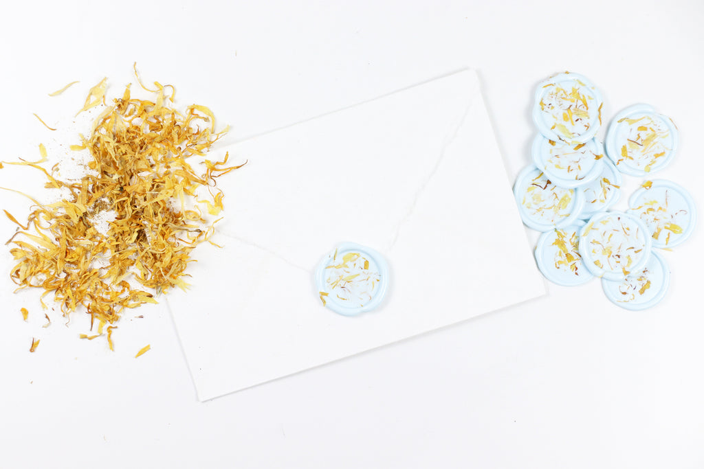 Yellow Cornflowers on Pastel Blue Wax