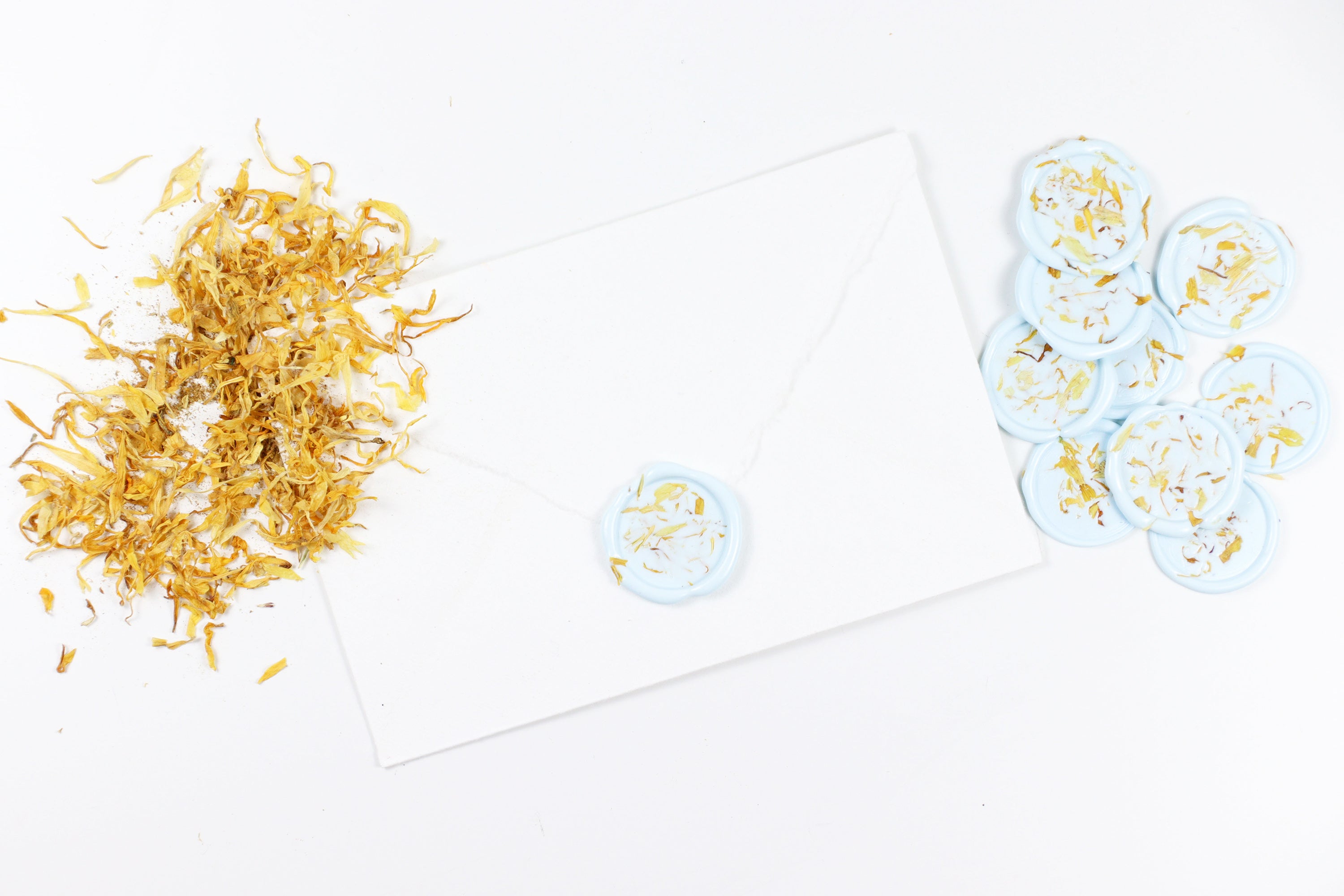 Yellow Cornflowers on Pastel Blue Wax