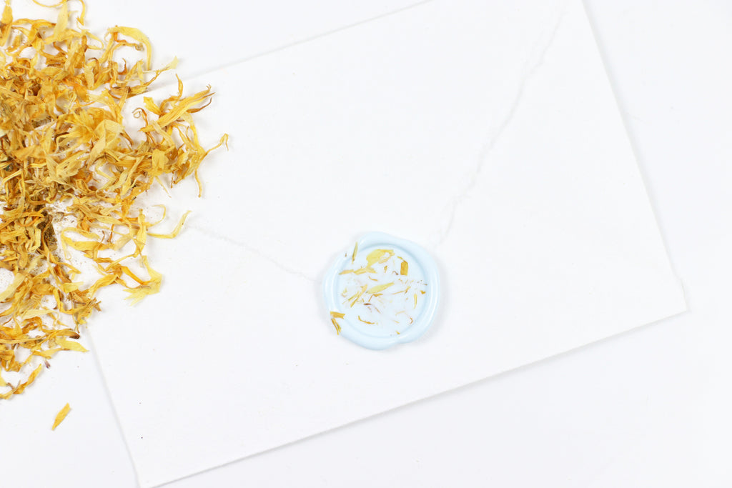 Yellow Cornflowers on Pastel Blue Wax