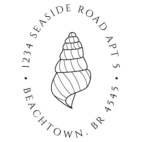 Embosser address design featuring a seashell 