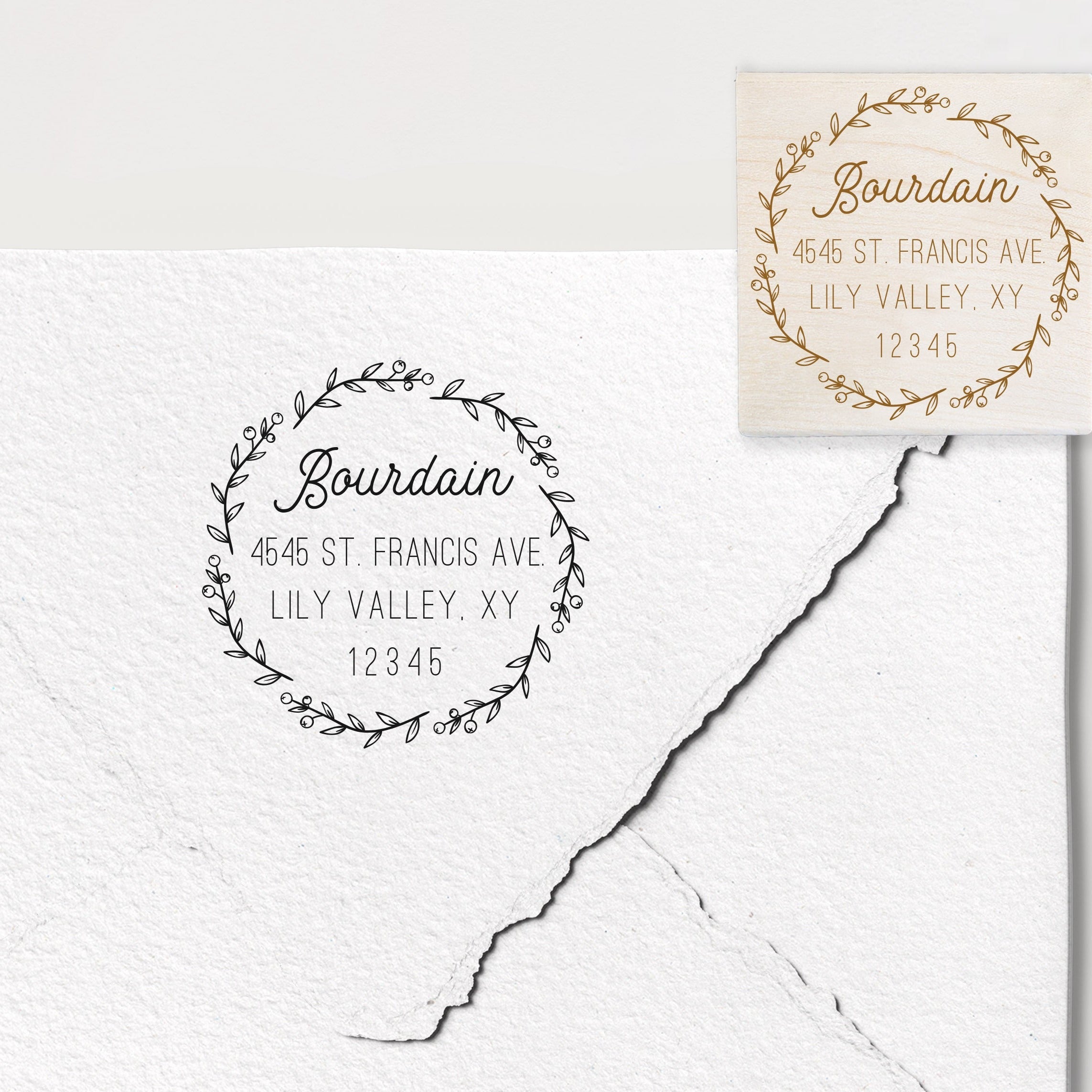 Bourdain Wreath Address Stamp