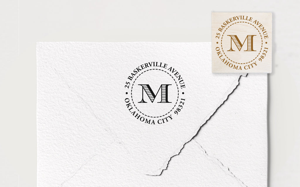 Ribbed Initial Circle Address Stamp