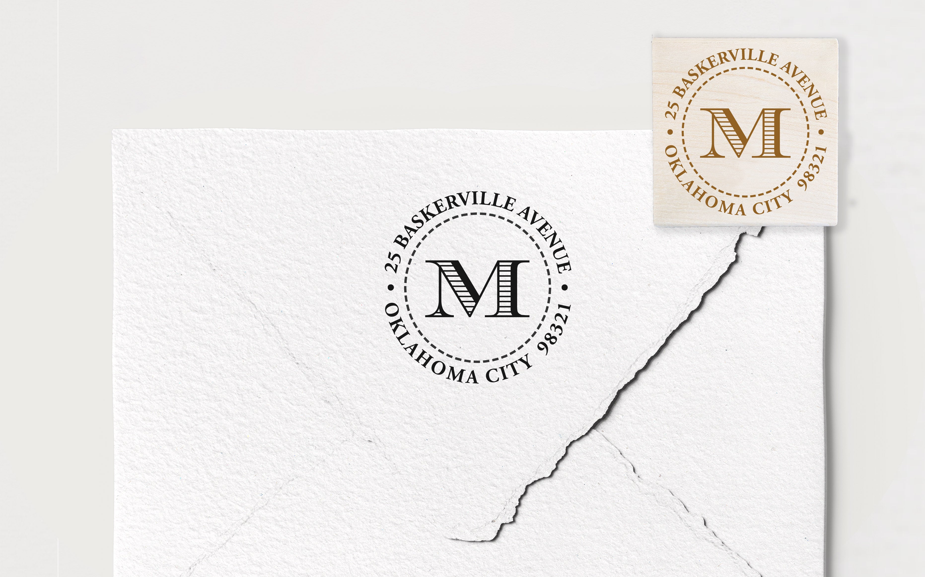Ribbed Initial Circle Address Stamp