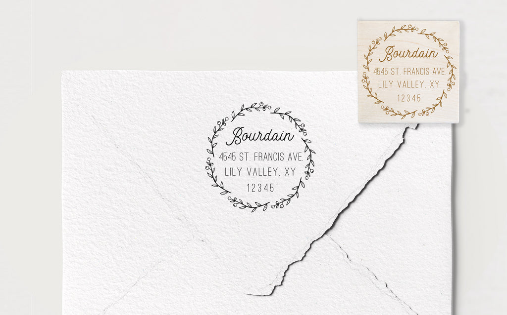 Bourdain Wreath Address Stamp