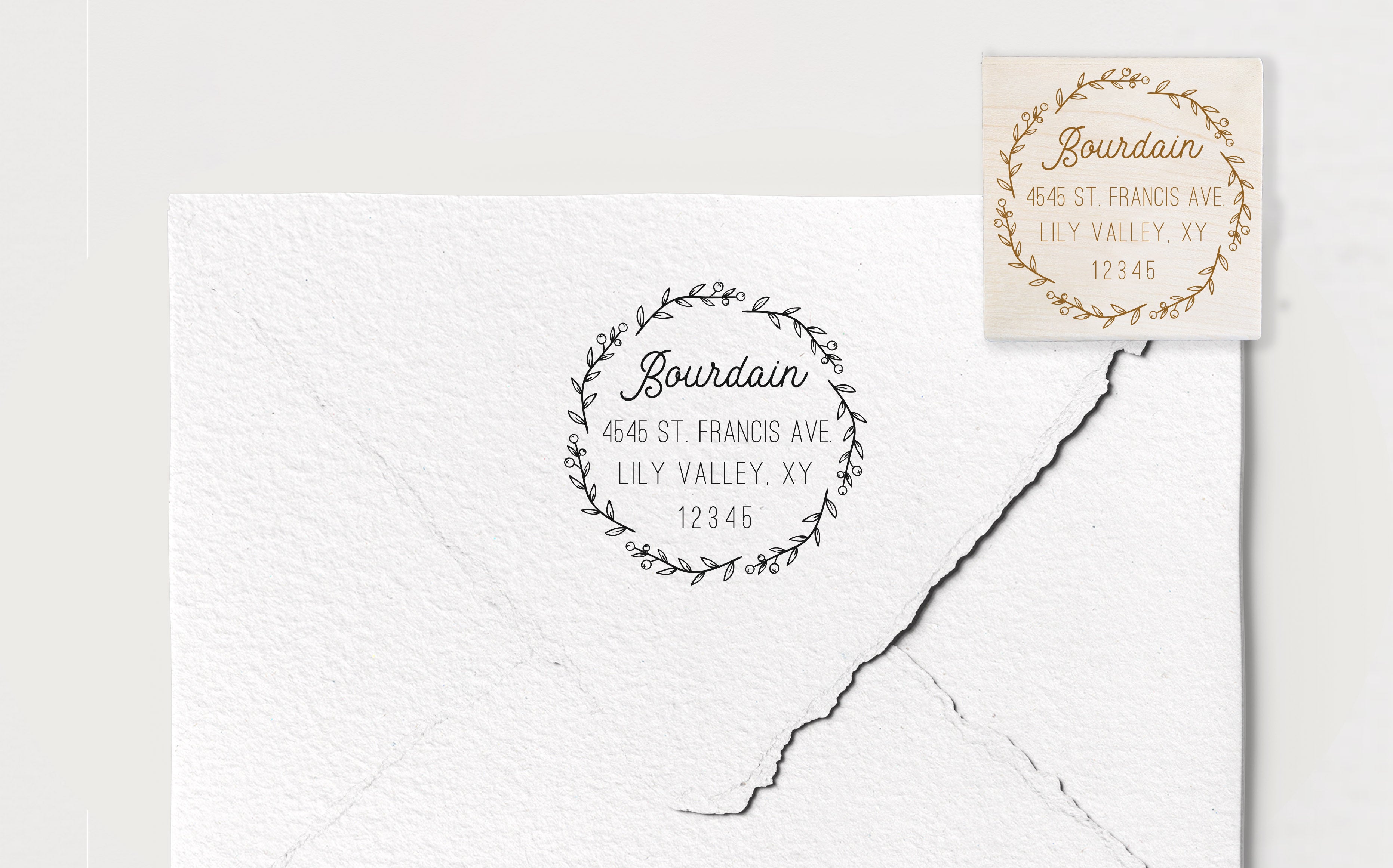 Bourdain Wreath Address Stamp
