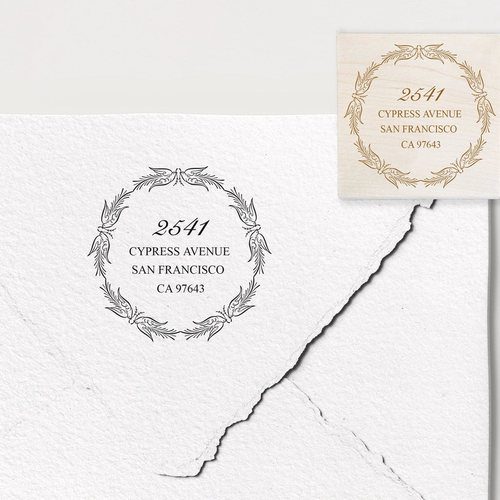 Two Birds Wreath Address Stamp