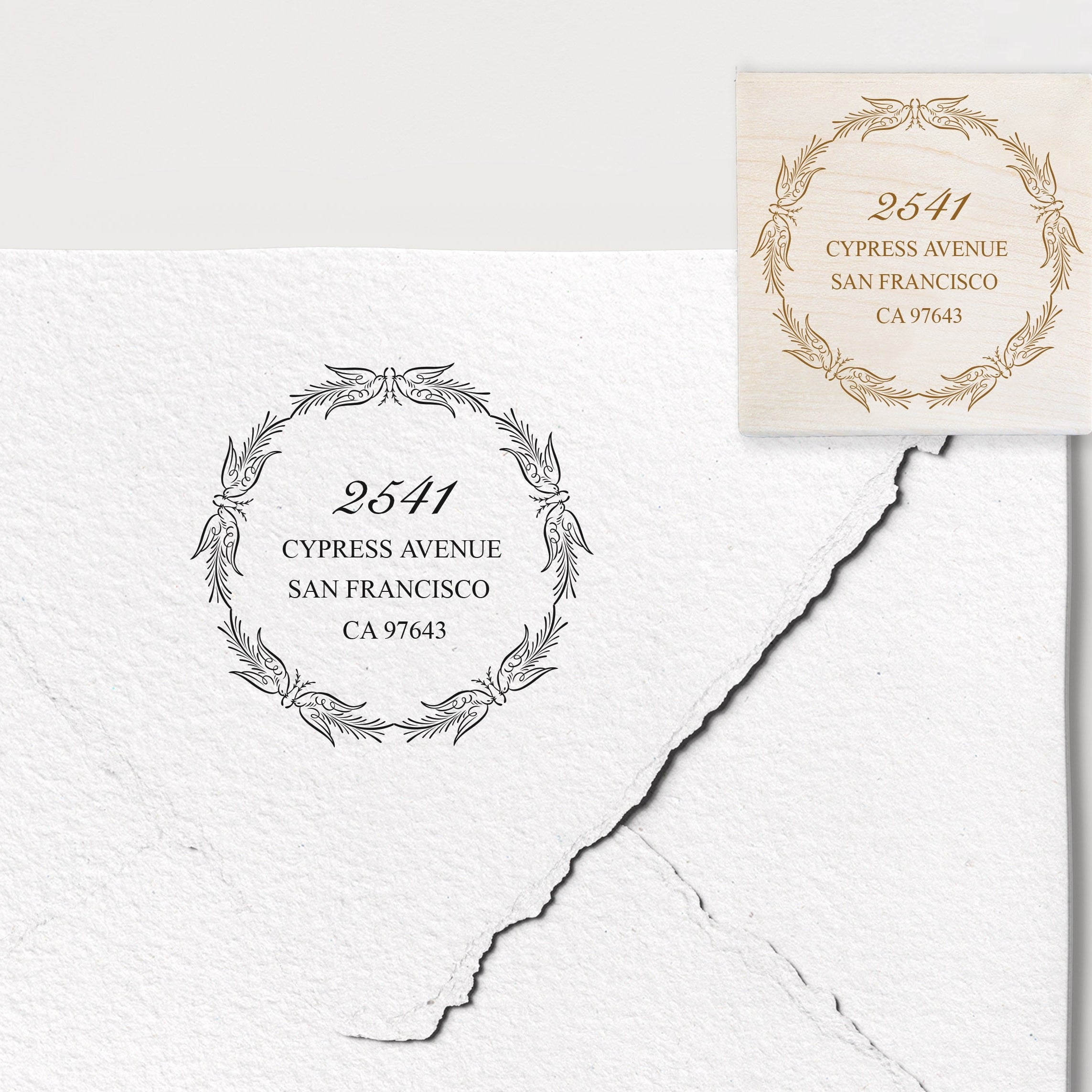 Two Birds Wreath Address Stamp