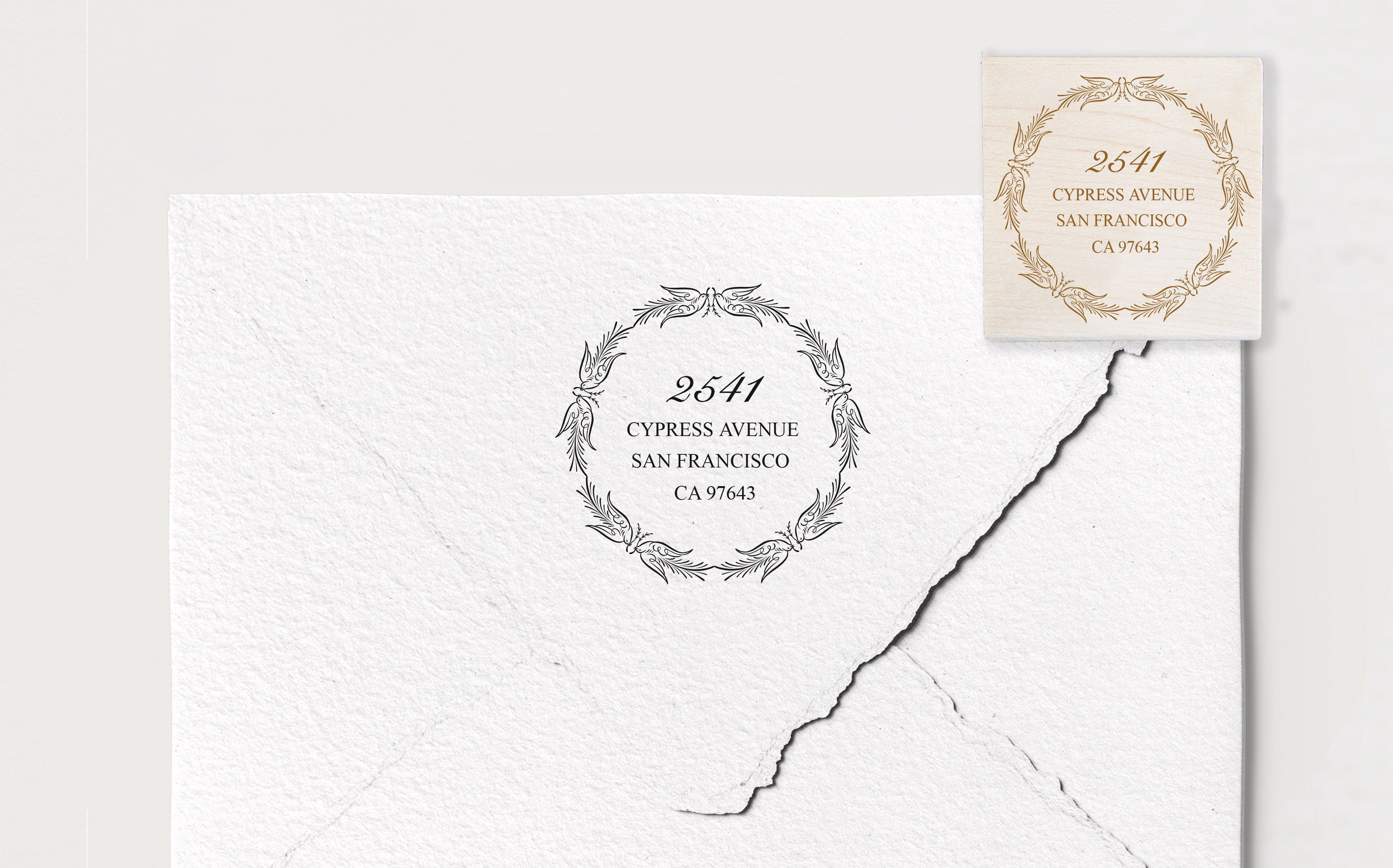 Two Birds Wreath Address Stamp