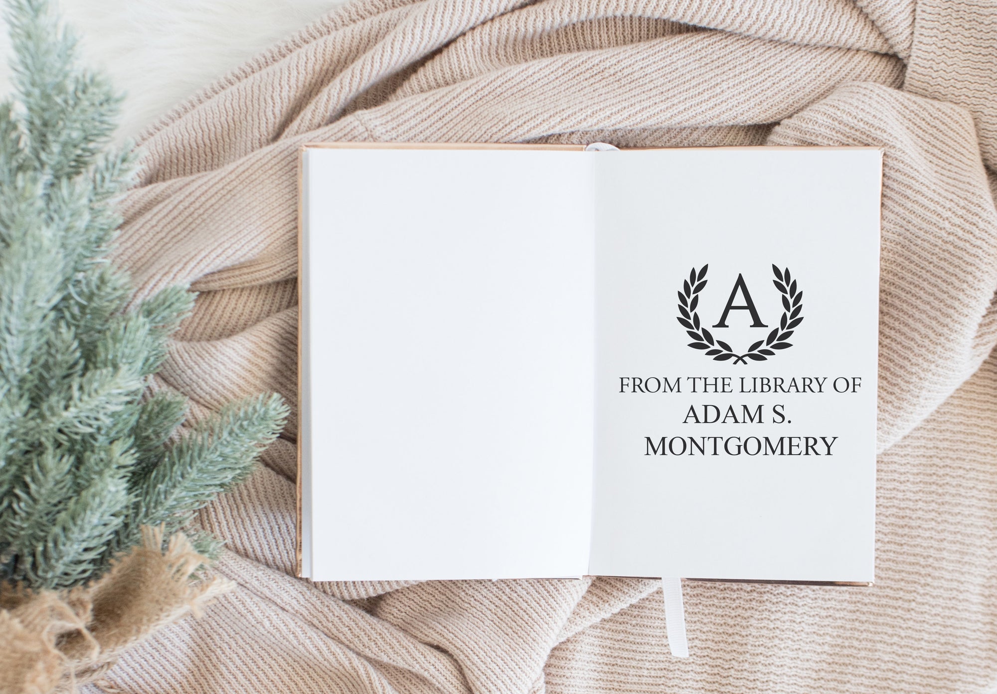 Book Stamp - Wreath Initial