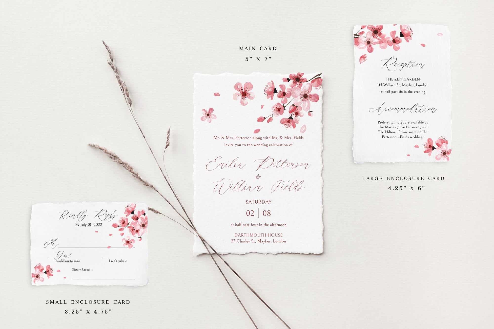 Sakura Deckle Edge Wedding Invitations