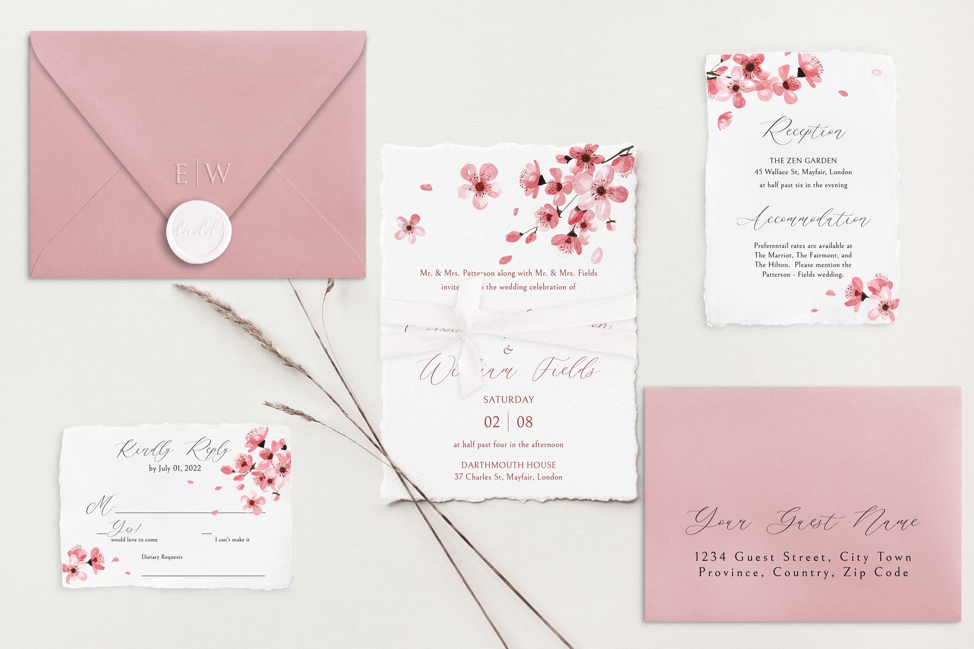 Sakura Deckle Edge Wedding Invitations