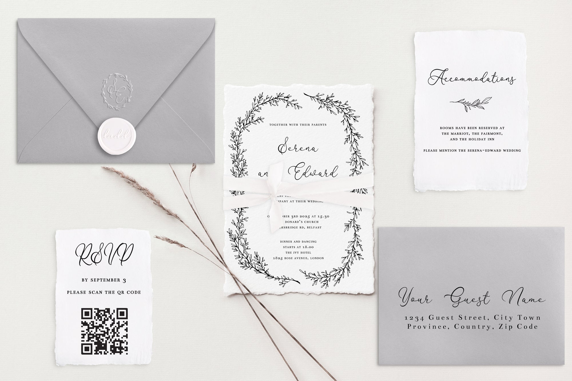 Serena Deckle Edge Wedding Invitations