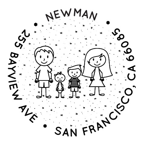 Family Caricatures Address Stamp with Snow
