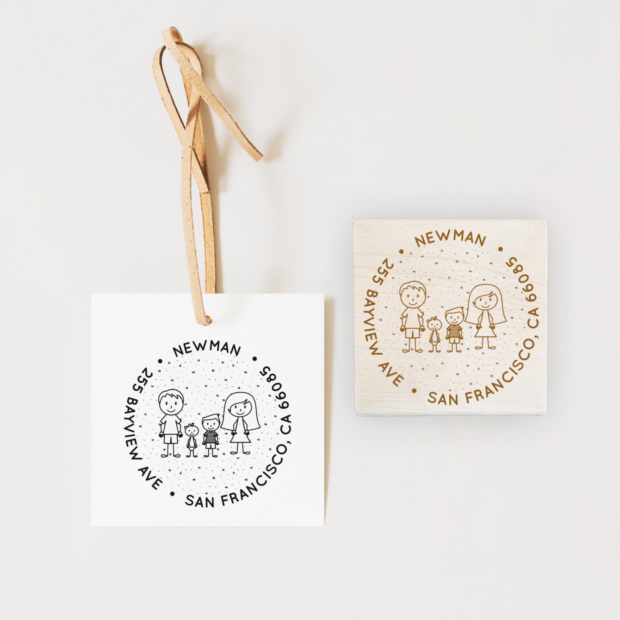 Family Caricatures Address Stamp with Snow
