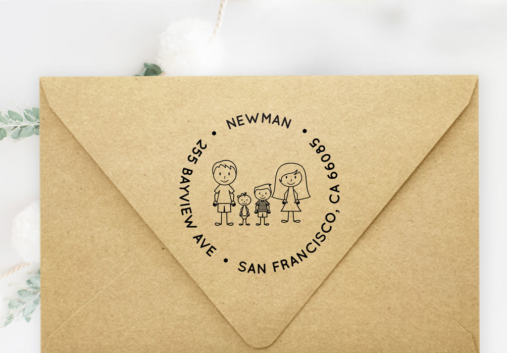 Family Caricatures Address Stamp