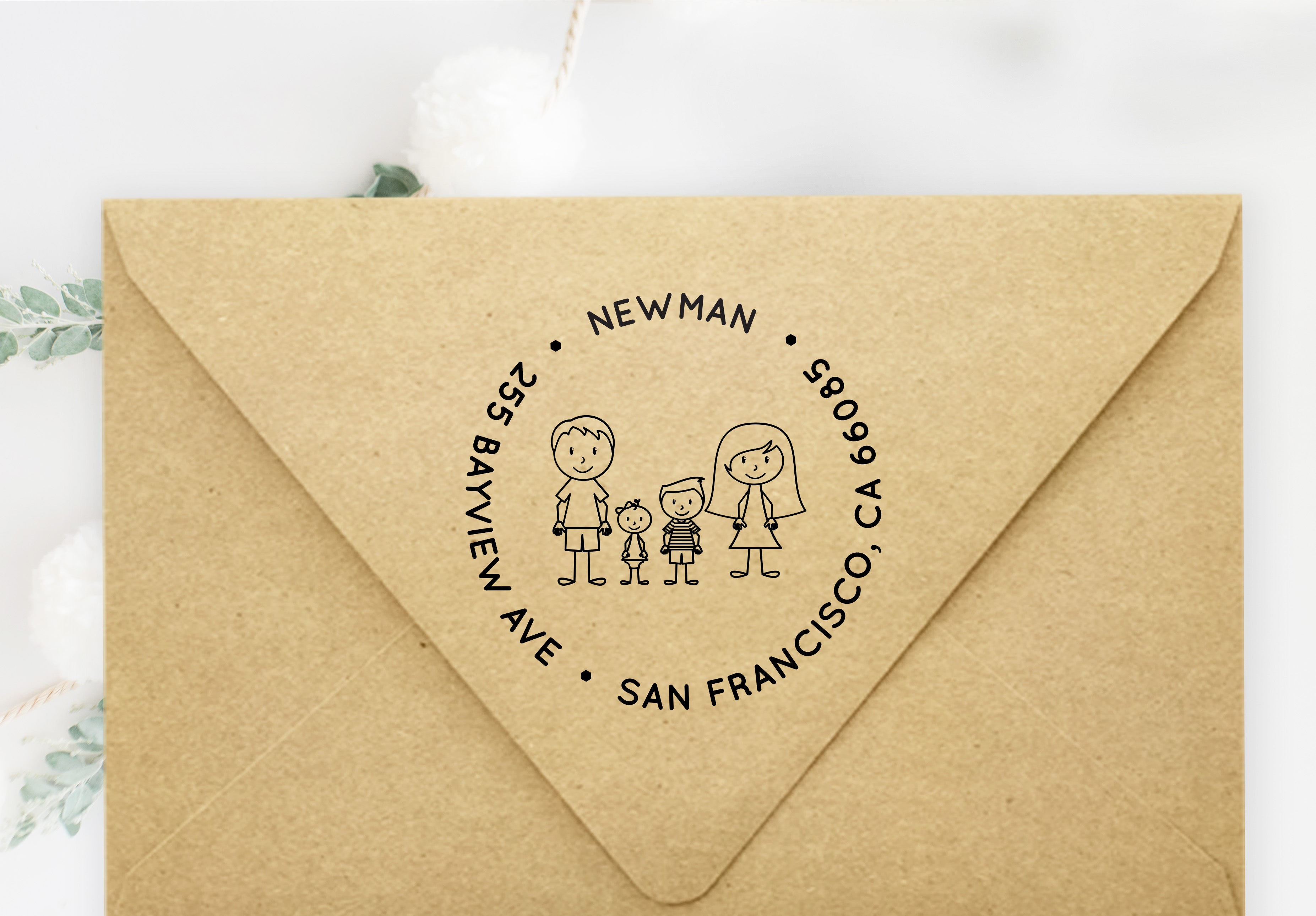 Family Caricatures Address Stamp