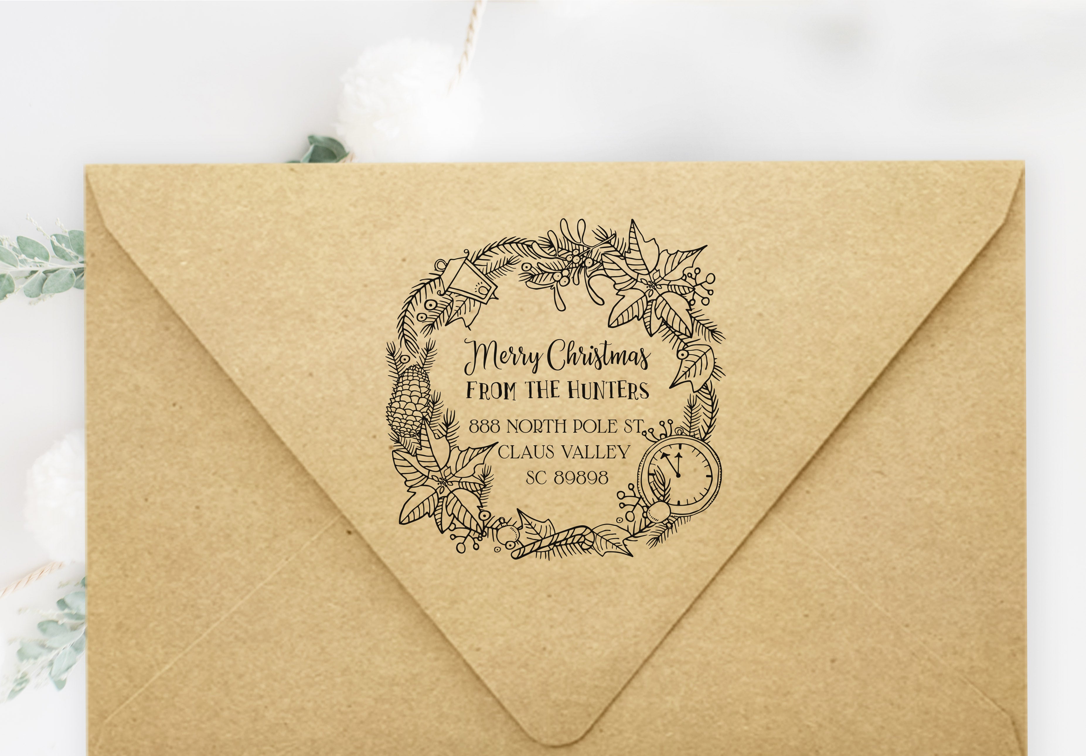 Christmas Wreath Address Stamp