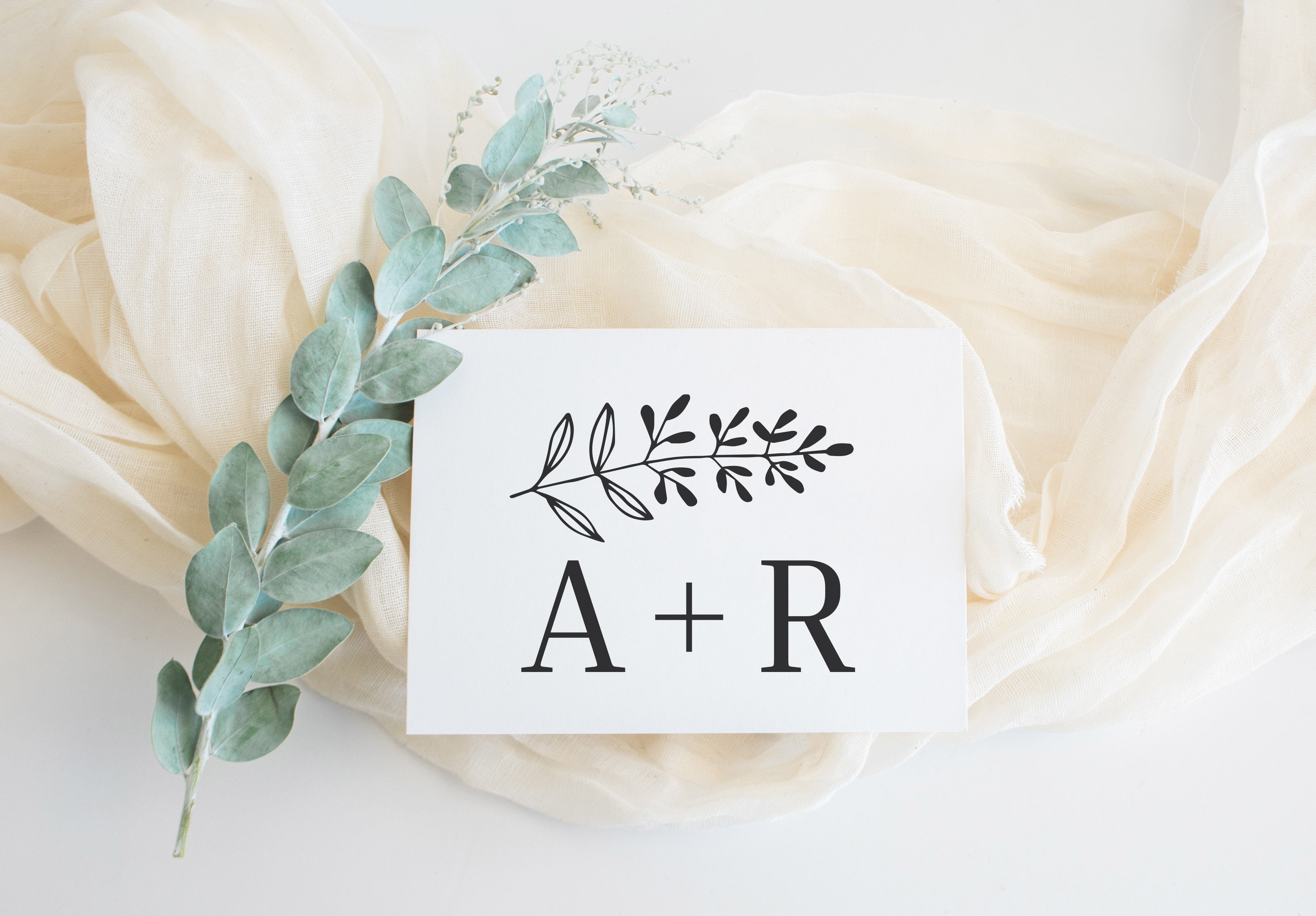 Branch above Initials Wedding Stamp