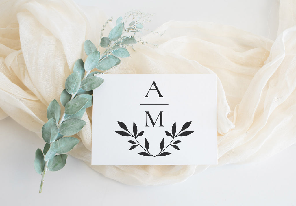 Laurel Wreath Initials Wedding Stamp